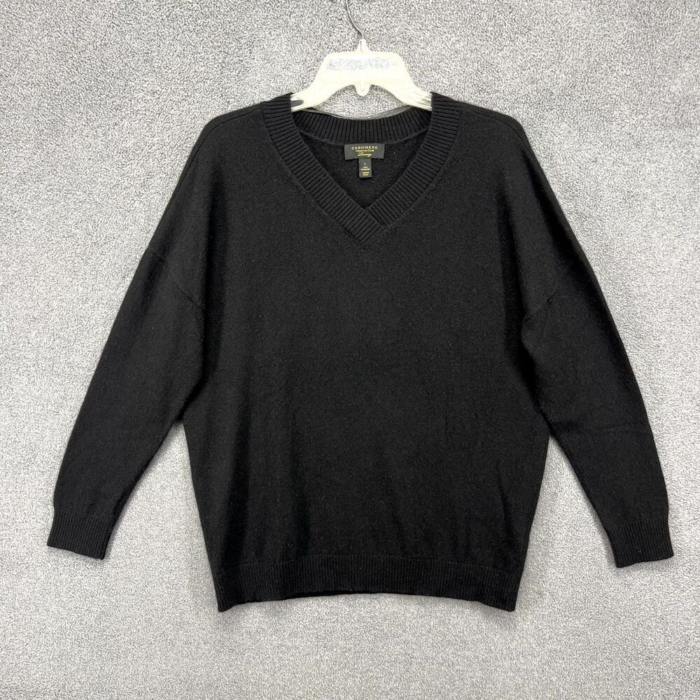 Cashmere Charter Club Luxury Sweater Mens Large‎ Black Knit v neck